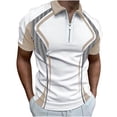 thumbnail image 1 of Birdeem Men Casual Stripes Zip Turndown Pullover Zipper Short Sleeve Blouse, 1 of 6