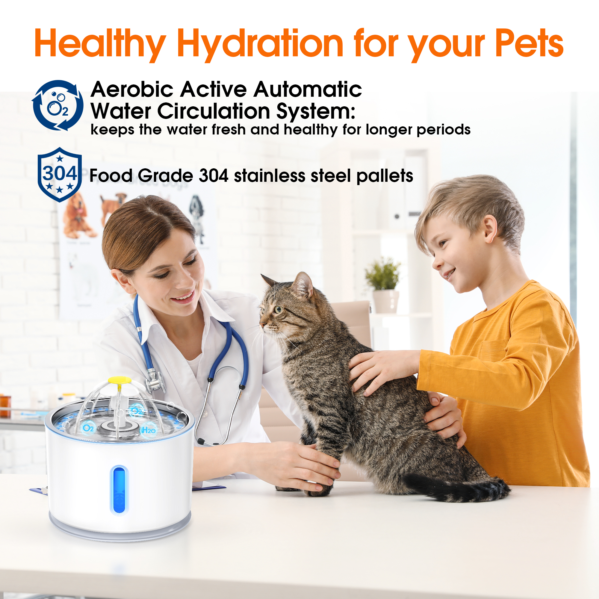 Qunler Cat Water Fountain, 80oz Stainless Steel photo 7