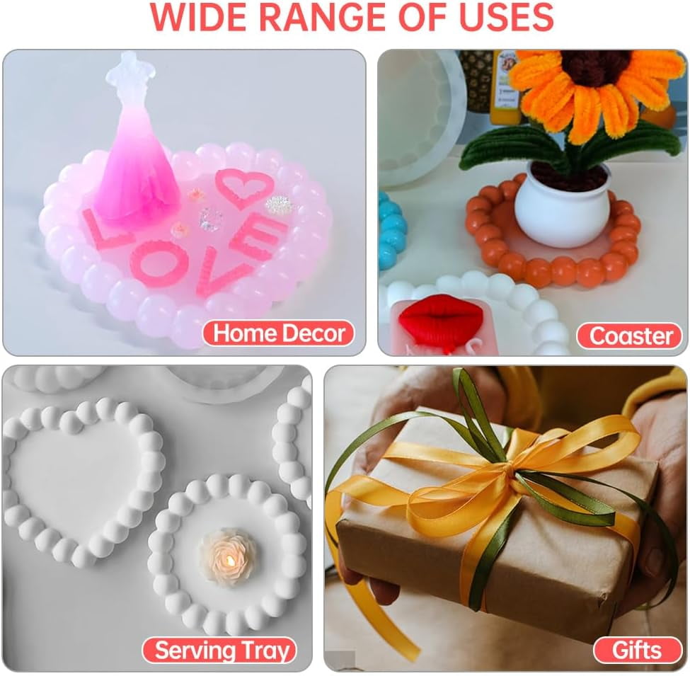 ABCISI 3 Pcs Bubble Coaster Silicone Mold, Durable Epoxy Resin Bubble Molds for Resin Heart Round Pentagonal Shape, Used for Coasters Bowl mats, Candle Holders, Home Decoration, Valentine's Day Gifts