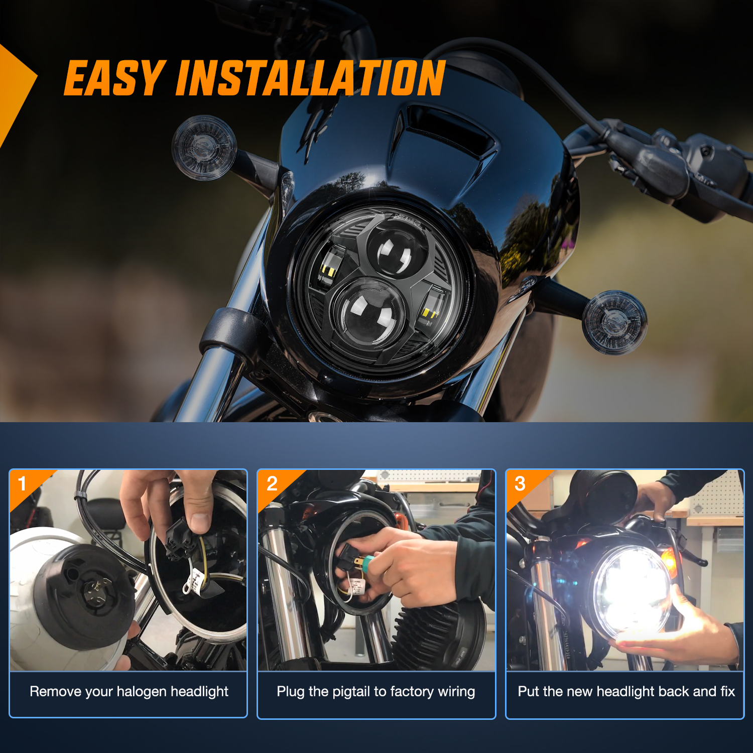 Nilight 5-3/4 5.75 Inch Motorcycles LED Headlight Compatible with Harley Davidson Sportster Iron 883 Dyna Street Bob Super Wide Glide Low Rider Night Rod Train Softail