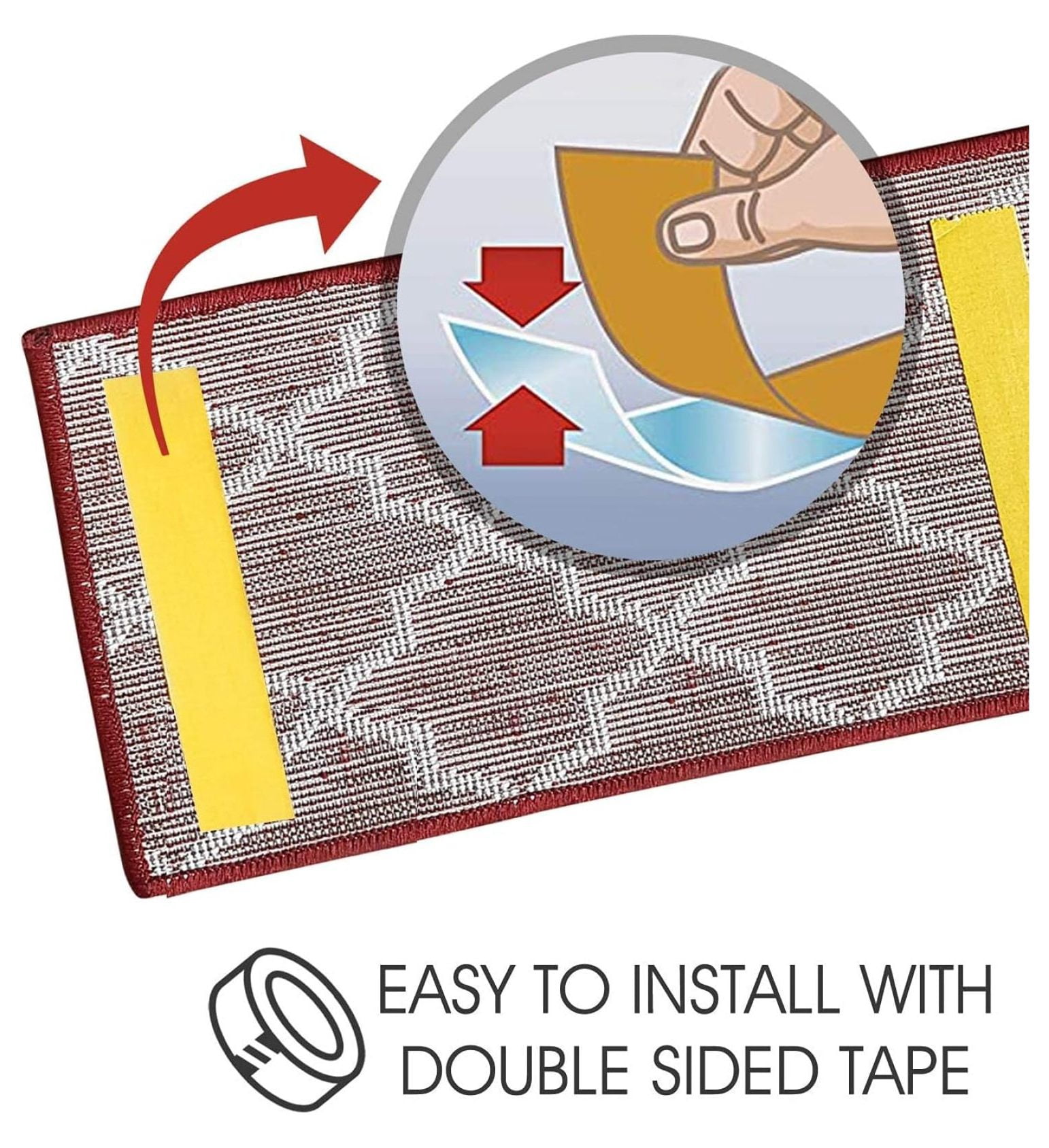 Stair Treads - 100% Polypropylene Carpet Strips for Indoor Stairs - Easy to Install Runner Rugs W/ Double Adhesive Tape - Safe, Extra-Grip, Decorative Mats - 4-Pack - Red