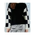 thumbnail image 2 of Womens Casual Checkered Color Block Sweaters Crew Neck Long Sleeve Cropped Knit Pullover Black XL, 2 of 8