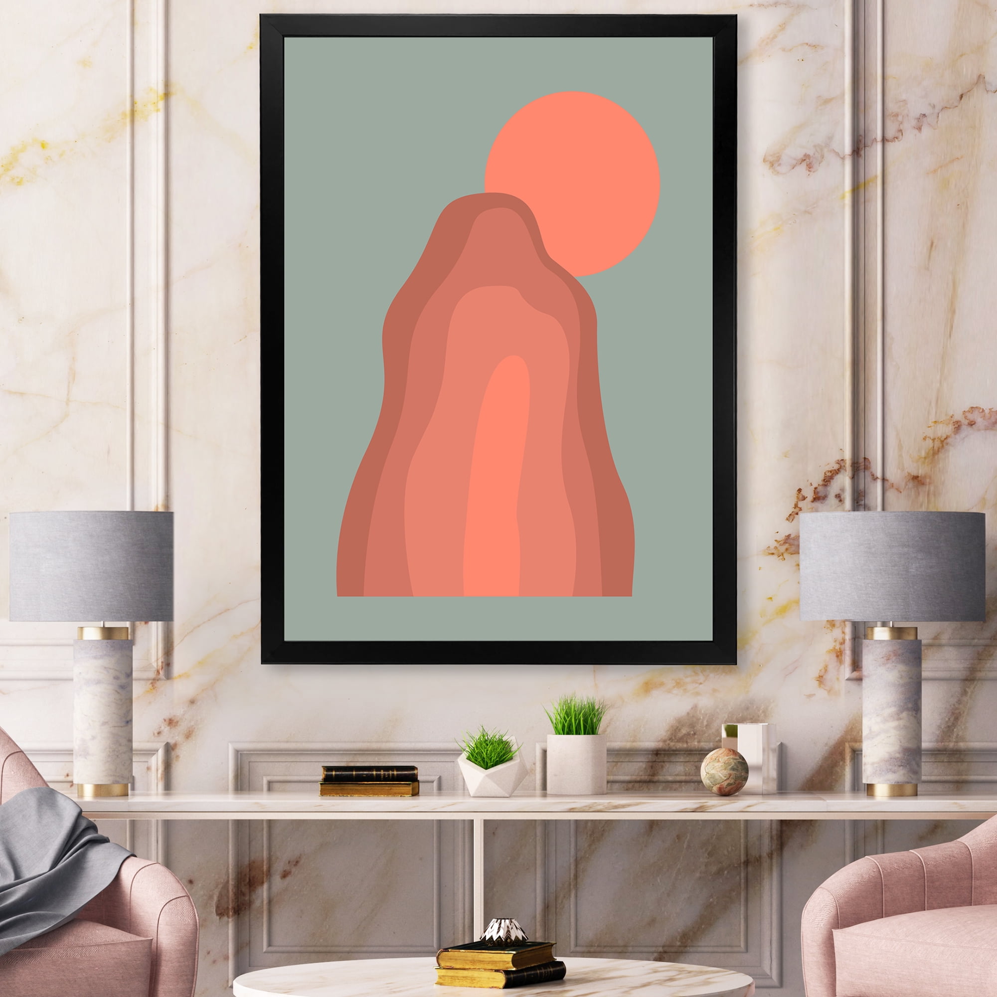Designart 'Abstract Pink Sunset Mountain Landscape' Modern Framed Art Print