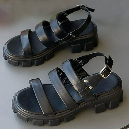 

Homedles Sandals for Women 2023 New New Style Sponge Cake Thick Sole Buckle Women S Shoes Hollowed Out Solid Color Sandals Black 6