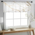 thumbnail image 2 of White Gold Abstract Valance Curtains for Kitchen/Living Room/Bathroom/Bedroom Window, Rod Pocket Small Topper Half Short Window Curtains Voile Sheer Scarf, Modern Marble Geometric 60"x18", 2 of 8