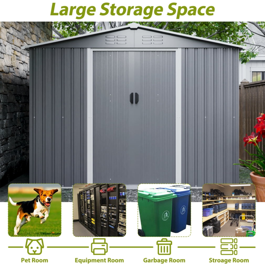 8X6 FT Outdoor Storage Shed, Metal Tool Shed & Outdoor Storage with Lockable Door and Vents Ideal for Bicycles, Tools, Lawnmowers, Backyards, Patios, Lawns