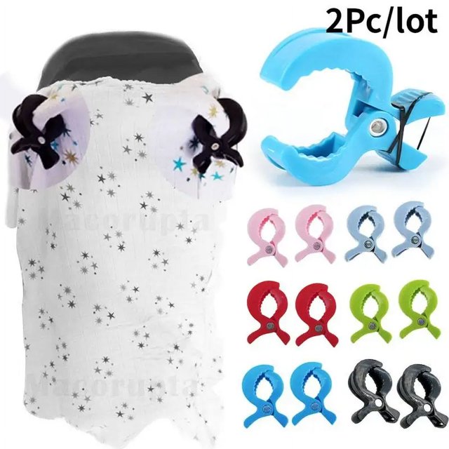 Lote de 2 unidades de accesorios coloridos para asiento de coche de bebé, cochecito de plástico, Clip de juguete, clavija para gancho, cubierta, manta, mosquitera, Clips