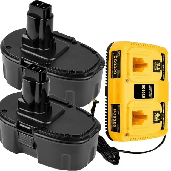 2Pack 4500Ah Replacement for Dewalt 18V Battery Ni-Mh DC9098 DC9096 DC9099 DC970 DW9095 DW9096 DW9098 DW9099 DE9039 DE9096 DE9098 with DC931 Ni-Cad Ni-Mh 18V Battery Charger