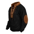 thumbnail image 7 of SHIXINCHIL Men's Lace Up Color Block Patchwork Long Sleeve Sweatshirts Big and Tall Casual Fashion Banded Collar Pullover Tops Workout Athletic Outdoor Hiking Sweatshirt Black S, 7 of 7