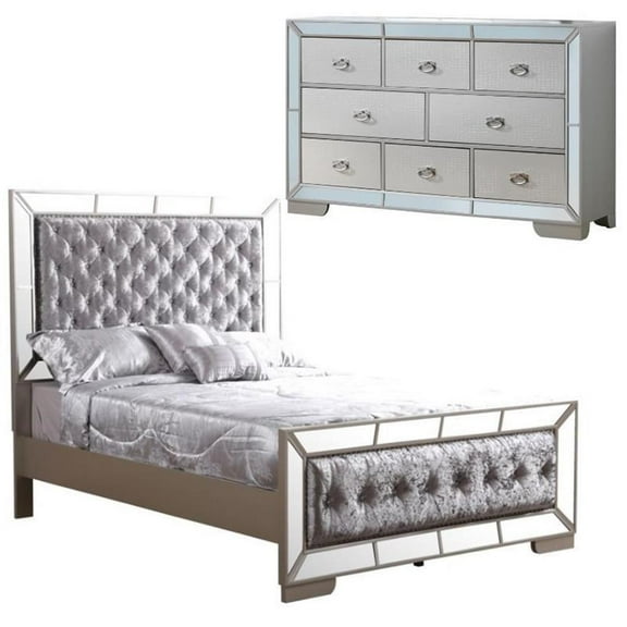 Home Square 2-Piece Set with King Panel Bed and 8-Drawer Dresser in Champagne