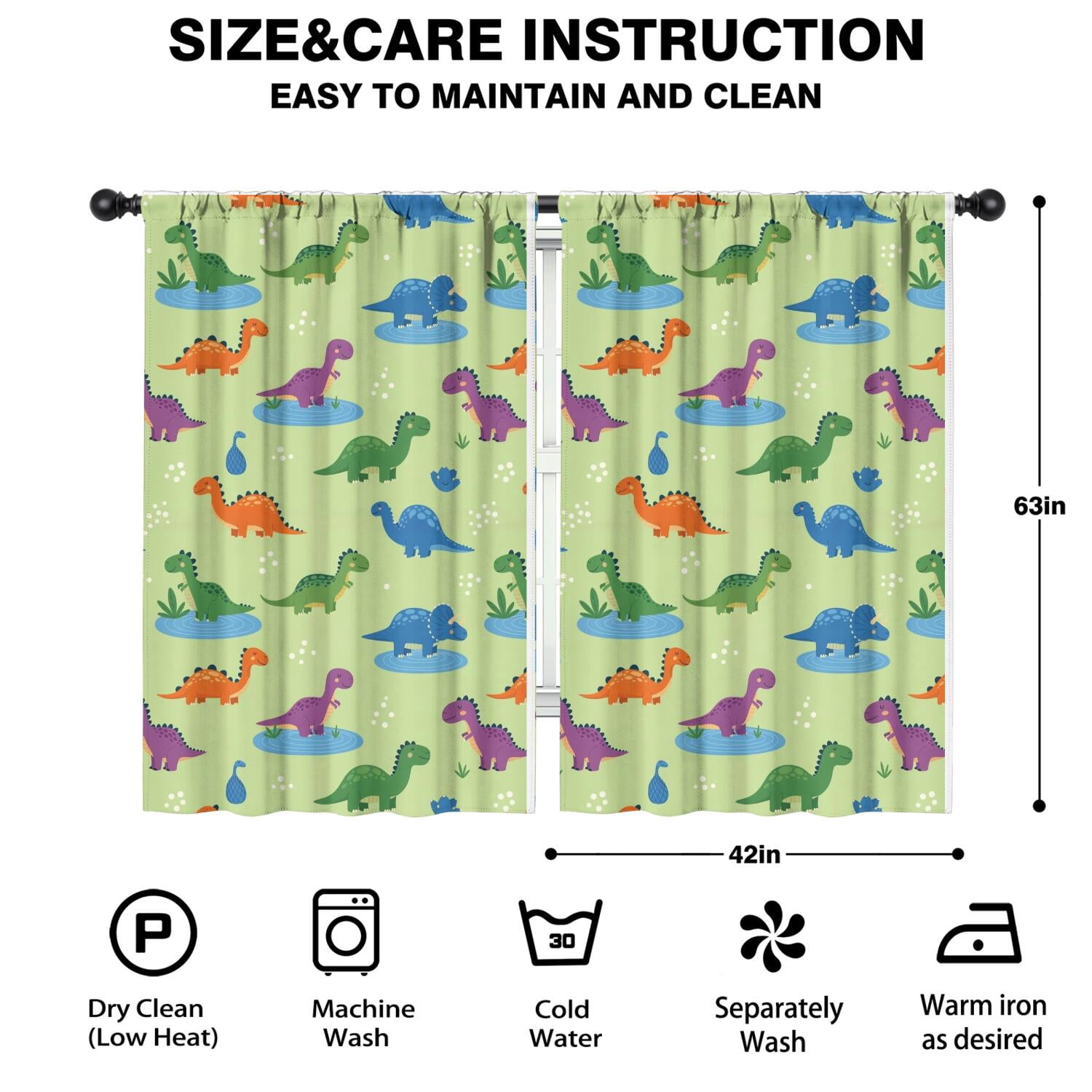 Blackout Kids Curtains,Green Dinosaurs Ponds Pattern Childrens Insulated Curtains Set Of 2,Bedroom Essentials,Toddler Room Decor 42"x63"