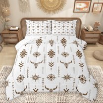 Homewish Vintage Bohemian Tribal Bedding Comforter Set,Bull Skull Twin Comforter Sets,Black Brown Bedding Set For Boys Teens,Breathable Home Decor Reversible,2-Piece