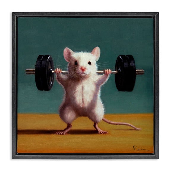 Stupell Industries Contemporary Weight Lifting Mouse Black Floating Frame Canvas Art, 18 x 18, by Lucia Heffernan