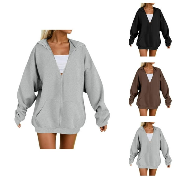 Women'S Activewear Women's Solid Sweatshirt Women's Zip Up Hoodie Casual Pullover Sweatshirt For Fall Winter Comfortable Soft Warm Outerwear With Hood For Daily Wear