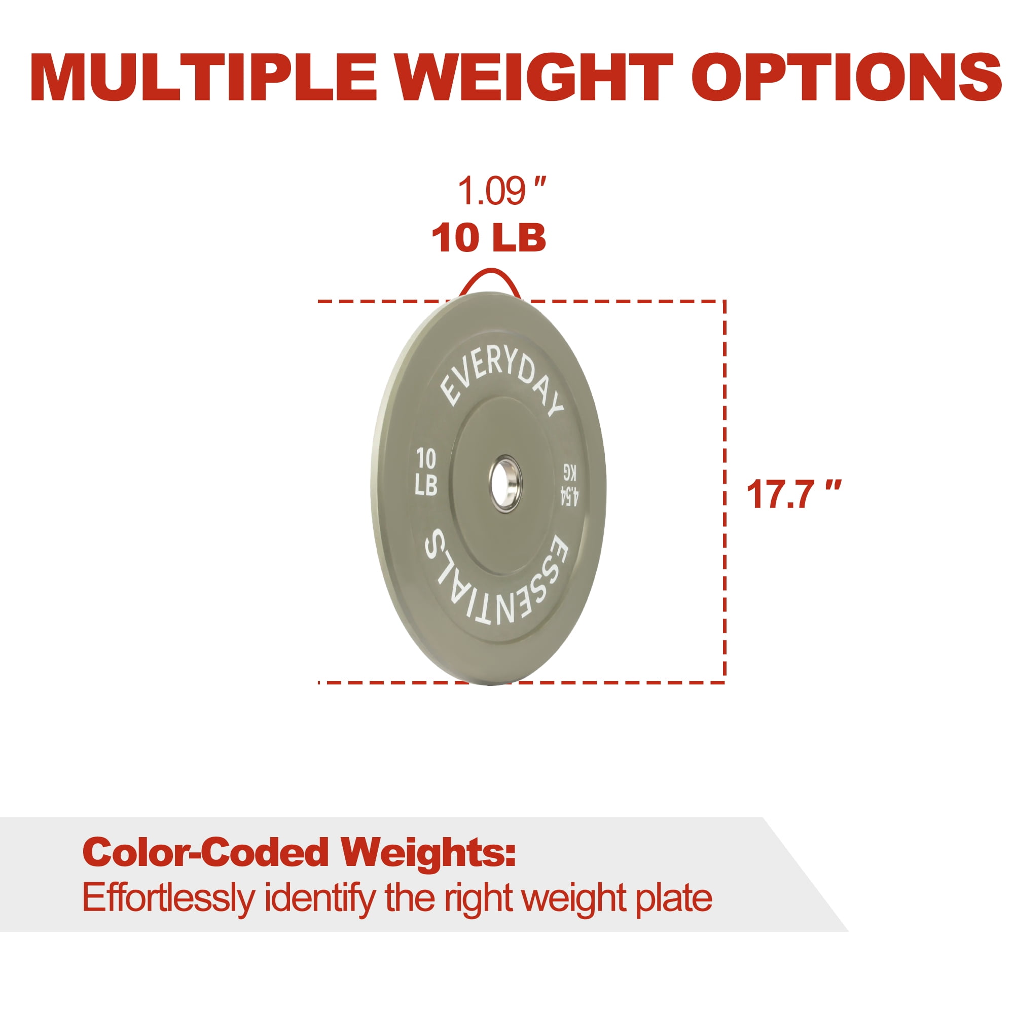 FlexWave Bumper Weight Plates, 10 lb Pair, Colored, 2-Inch Hole