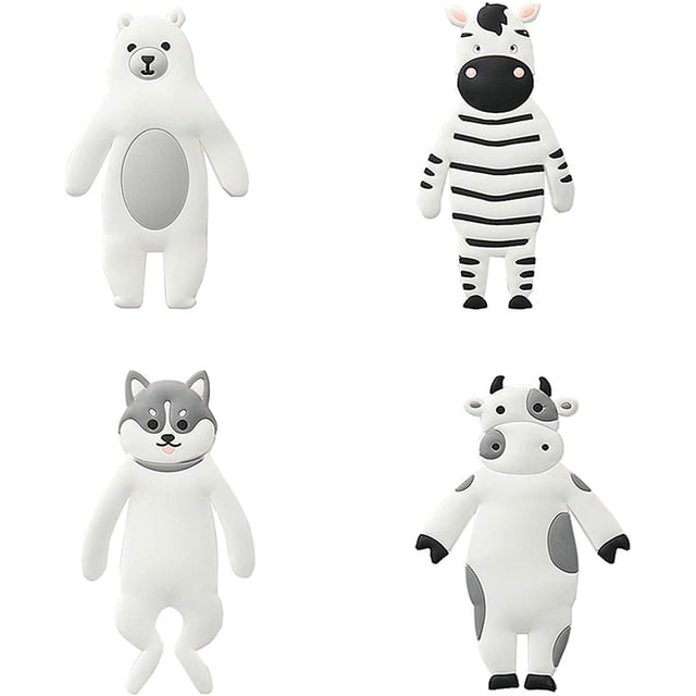 4 piezas Ganchos de animales de dibujos animados Ganchos magnéticos Vinilo decorativo Hierro Linda vaca Cebra Perro Imán de nevera Ganchos Perchas para abrigos Bufandas Bolsas Colgador de llaves