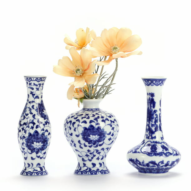 LANLONG Set of 3 Small Ceramic Flower Vases, Classic Blue and White  Porcelain Vases Set, Elegant Chinese Ceramic Bottle Decorative Vases for  Home Decor - Walmart.com