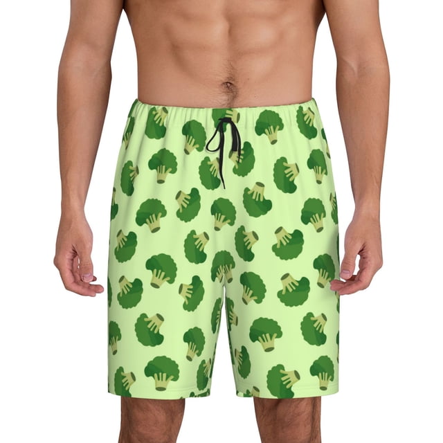 Balery Broccoli Vegetables Pantalones cortos de pijama de punto de algodón para hombre con cinturilla y bolsillos-Small