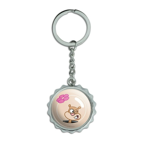 SpongeBob Sandy Wink Face Keychain Chrome Plated Metal Pop Cap Bottle Opener