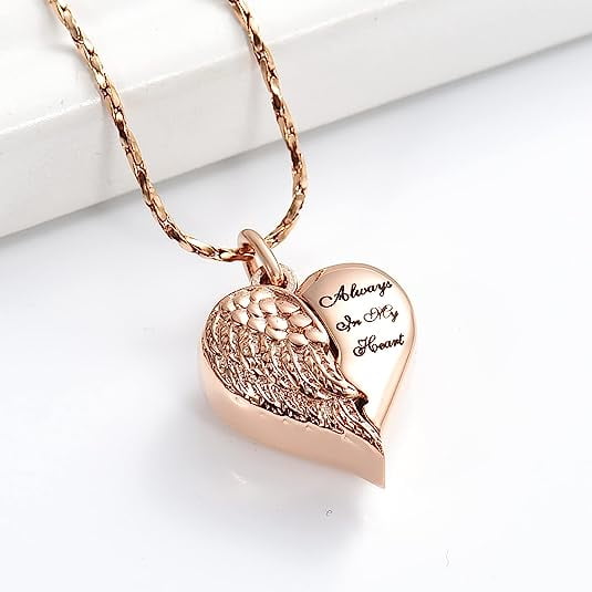 QGJNSGC Heart Urn Necklace For Ashes - Angel Wing Cremation Pendant Memorial Keepsake For Loved Ones Or Pets