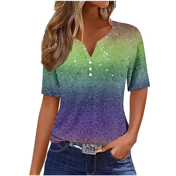Fiudx Ropa de Mujer Blusa de Manga Corta Estampada a La Moda para Mujer, Blusas Informales con Cuello Redondo