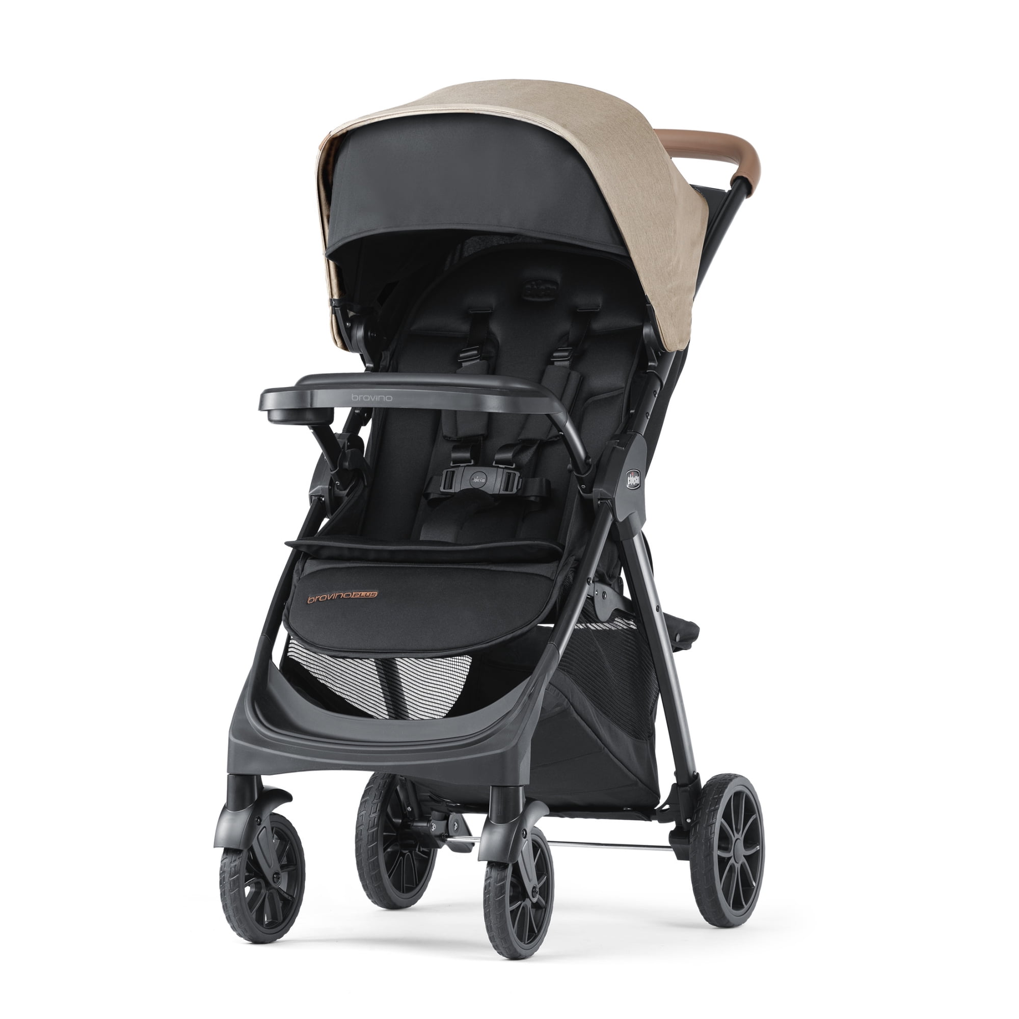 Chicco Bravino Plus Lightweight Stroller, One-Hand Quick Fold, Lie-flat Pramette Seat, Accepts Chicco Infant Car Seats - Oat (Beige)
