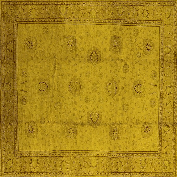 Ahgly Company Machine Washable Indoor Square Oriental Yellow Industrial Area Rugs, 5' Square