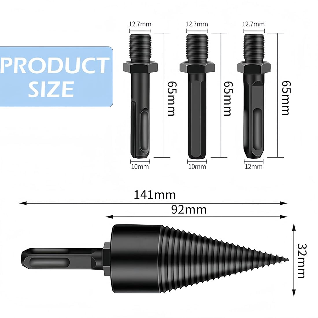 Firewood Drill Bit Set, Wood Log Splitter Firewood Drill Bit Set, Heavy Duty Wood Splitter Drill Bit with 3 Drill Screw, Detachable Electric Drill Bits for Splitting Woods