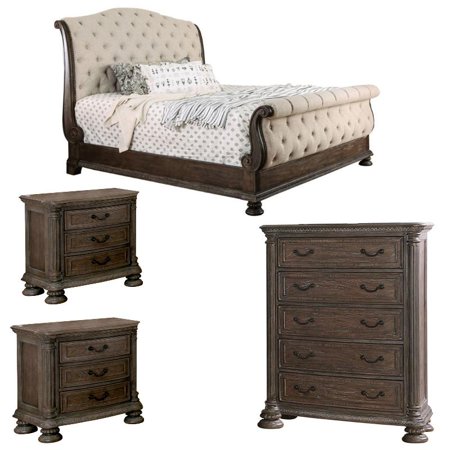 Furniture Of America Kai 4 Piece Tufted Queen Sleigh Bed Set