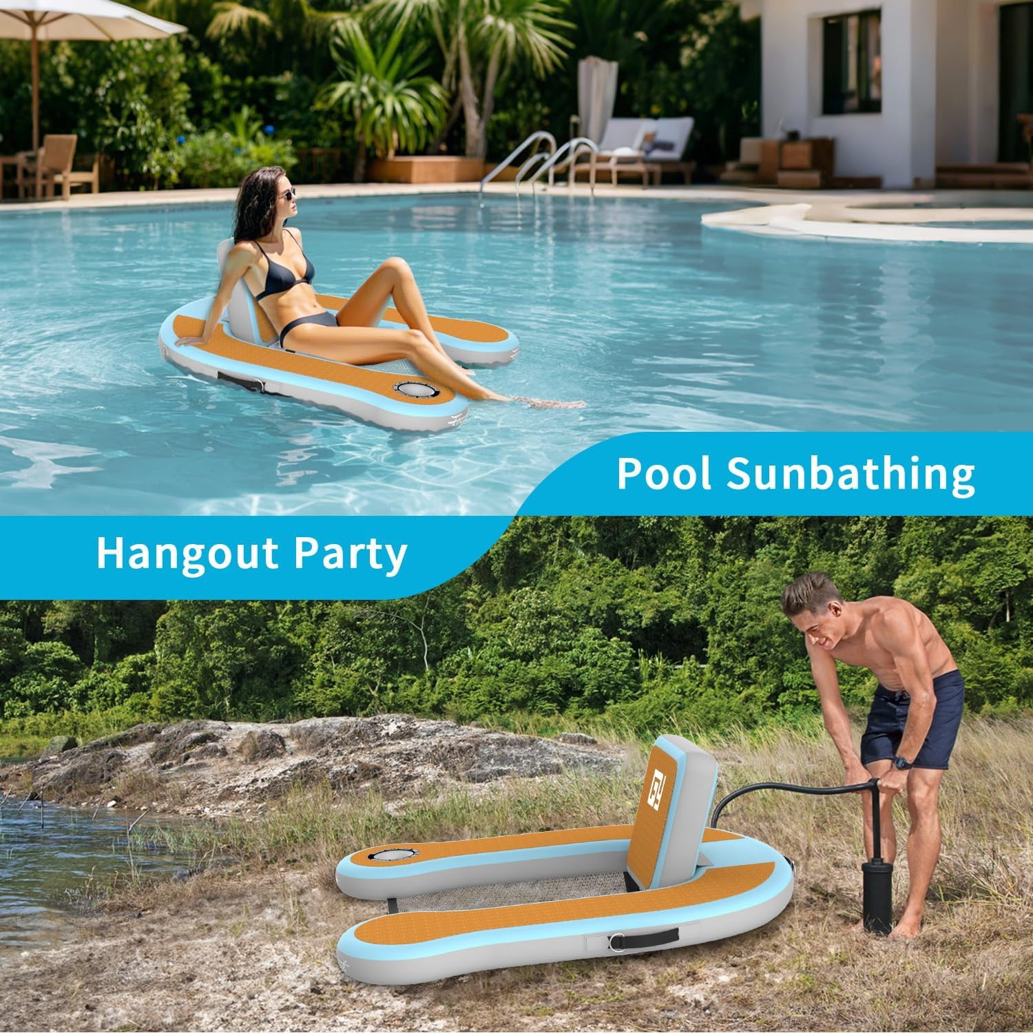 Hangout Floating Chair | Inflatable Floating Chair with Built-in Cup Holder | 4.2×3.7ft Chair Floats for Adults | Inflatable Lounge Chair for Lakes, Pools, Boats | 1 Pack of Chair