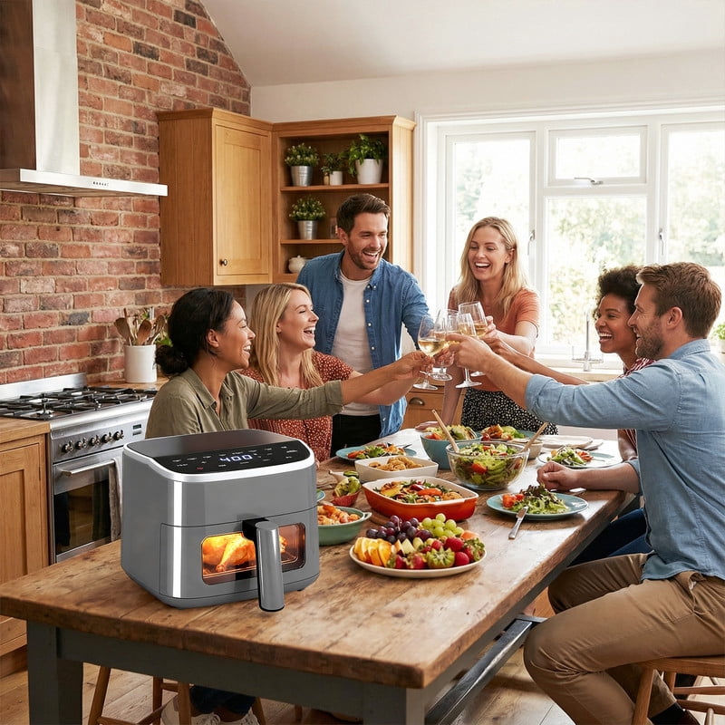 Dozzle 4QT Visual Window Air Fryer, 1500W Touchscreen Display with 8 Cooking Presets, Automatic Shut-Off, Nonstick Basket Dishwasher Safe, 60-Minute Timer, Up to 400°F, Gray
