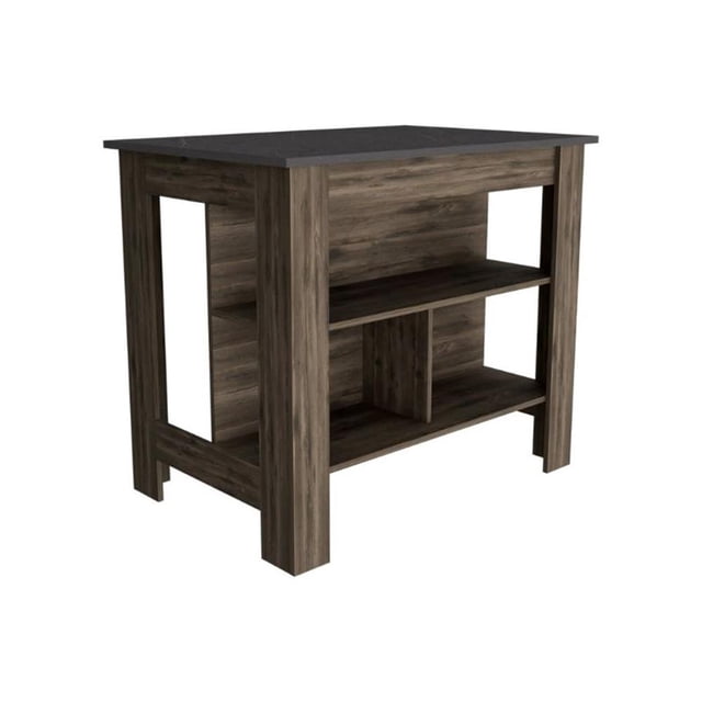 FM FURNITURE Brooklyn Kitchen Island with 3 Shelves Engineered Wood Brown