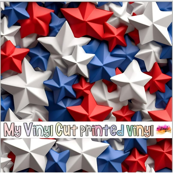 Printed Adhesive Vinyl Patriotic Stars A Pattern Permanent Adhesive (Small Scale)