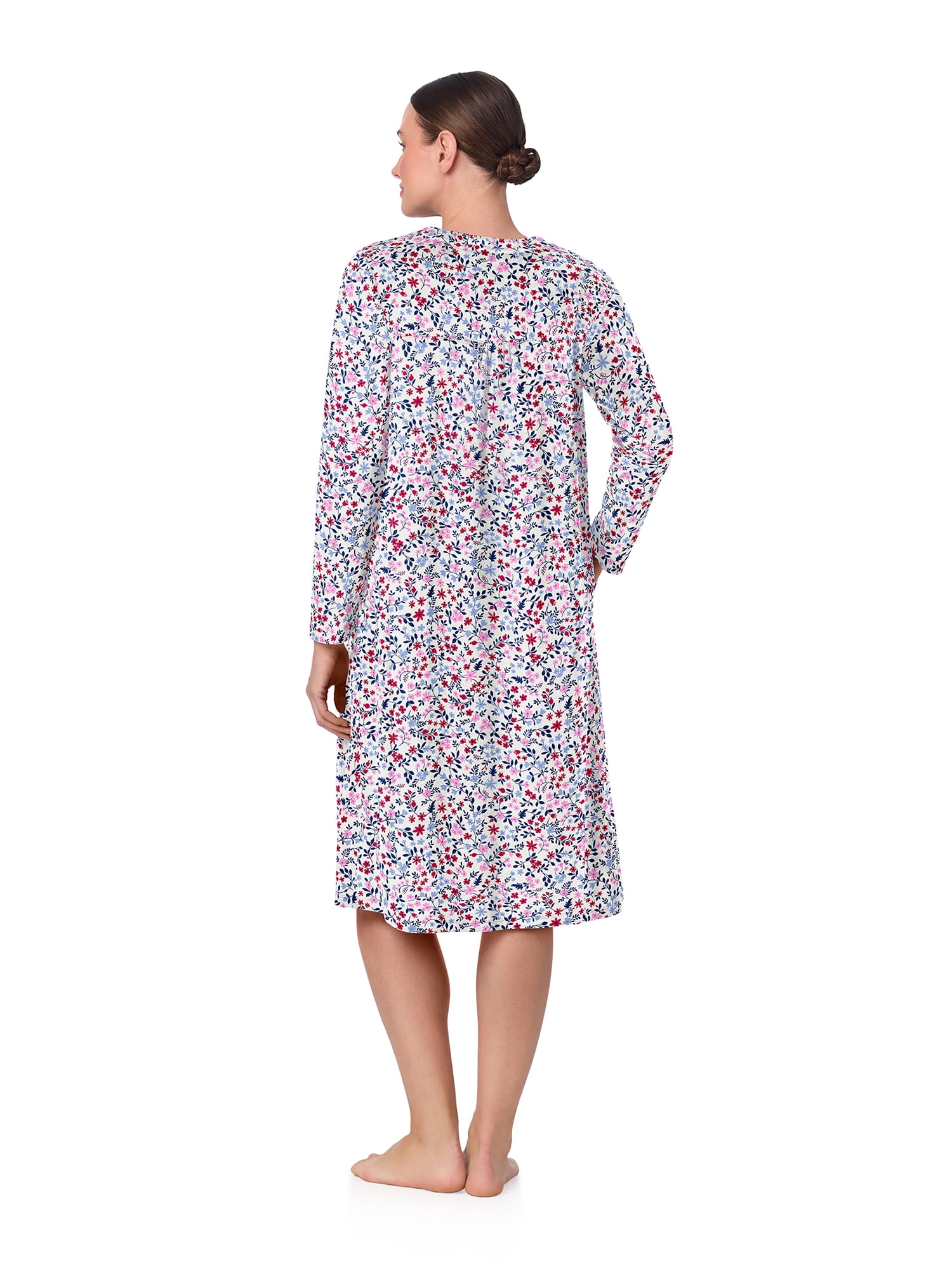 Aria Women’s Long Sleeve Stretch Velour 44" Sleepwear Nightgown, Sizes XS-5X
