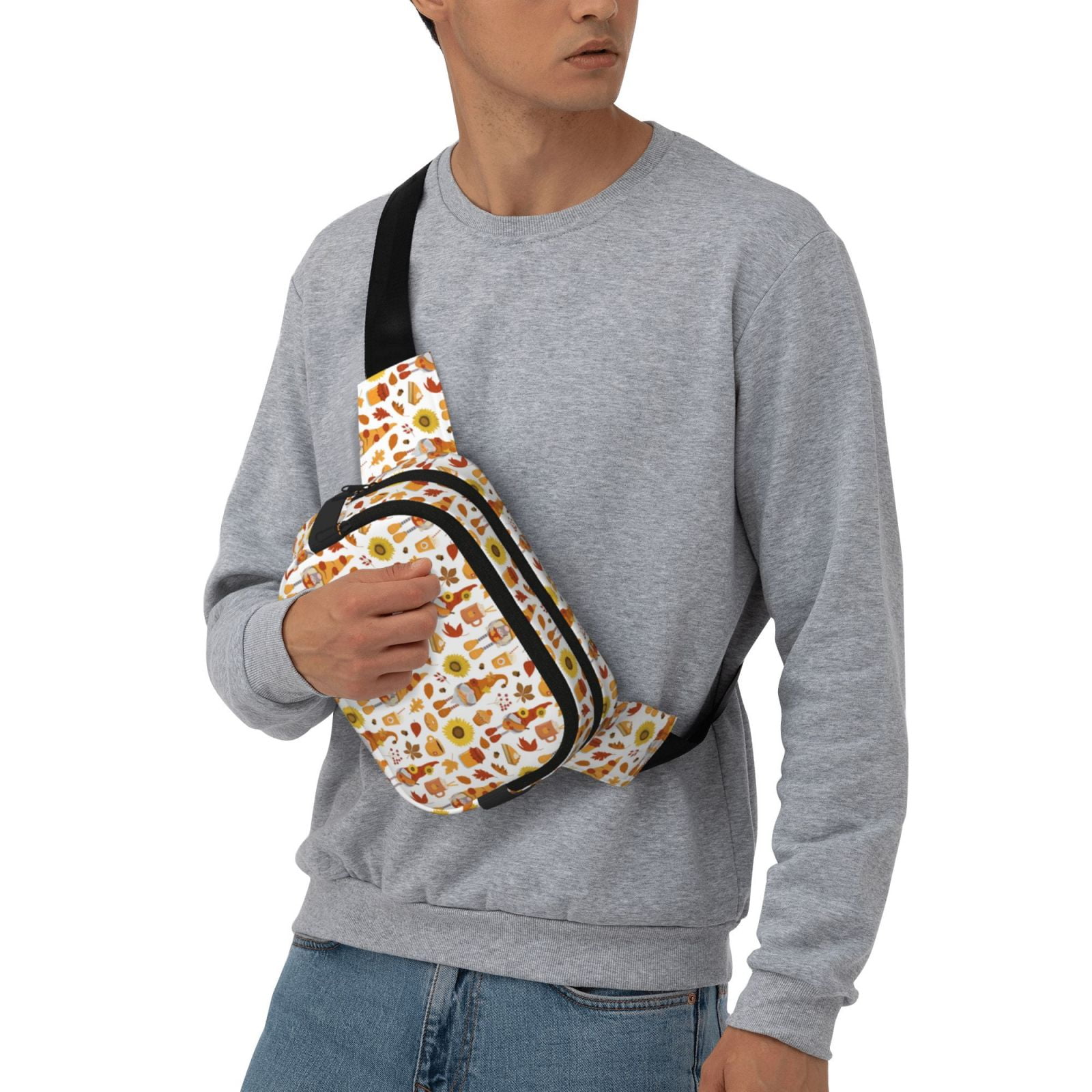 Picia Gnomes Autumn Harvest Print Square Double-Layer Waist Bag Mini Adjustable Waist Belt Bag Exercise Running Travel Hiking