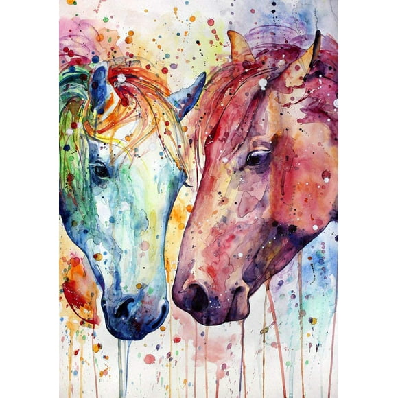 5D Diamond Painting Full Drill Kits, Yeesam Art Two Colorful Horse Heads Animal DIY Round Diamond Art Mosaic Crafts Cross Stitch Kits 30x40cm
