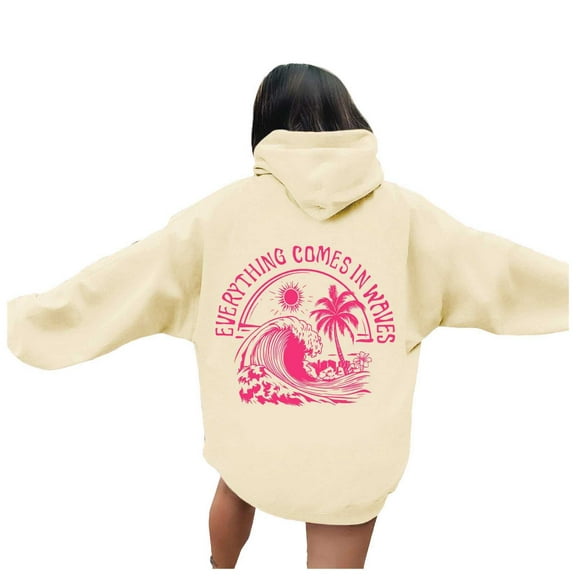 Women's Oversize Casual Long Sleeve Hoodies Graphic Print Hooded Sweatshirts Lightweight Pullover Tops with Kangaroo Pocket