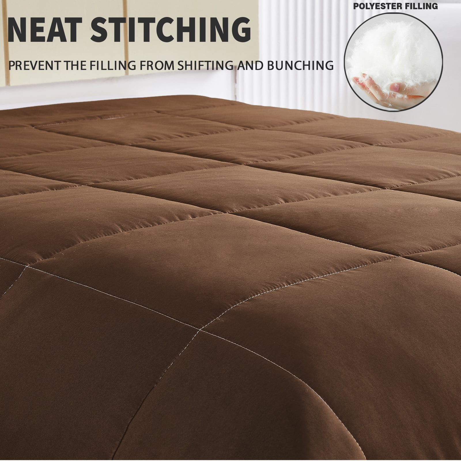 Exclusivo Mezcla Lightweight Reversible 3-Piece Comforter Set All Seasons, Down Alternative Comforter with 2 Pillow Shams, King Size, Brown/ Khaki