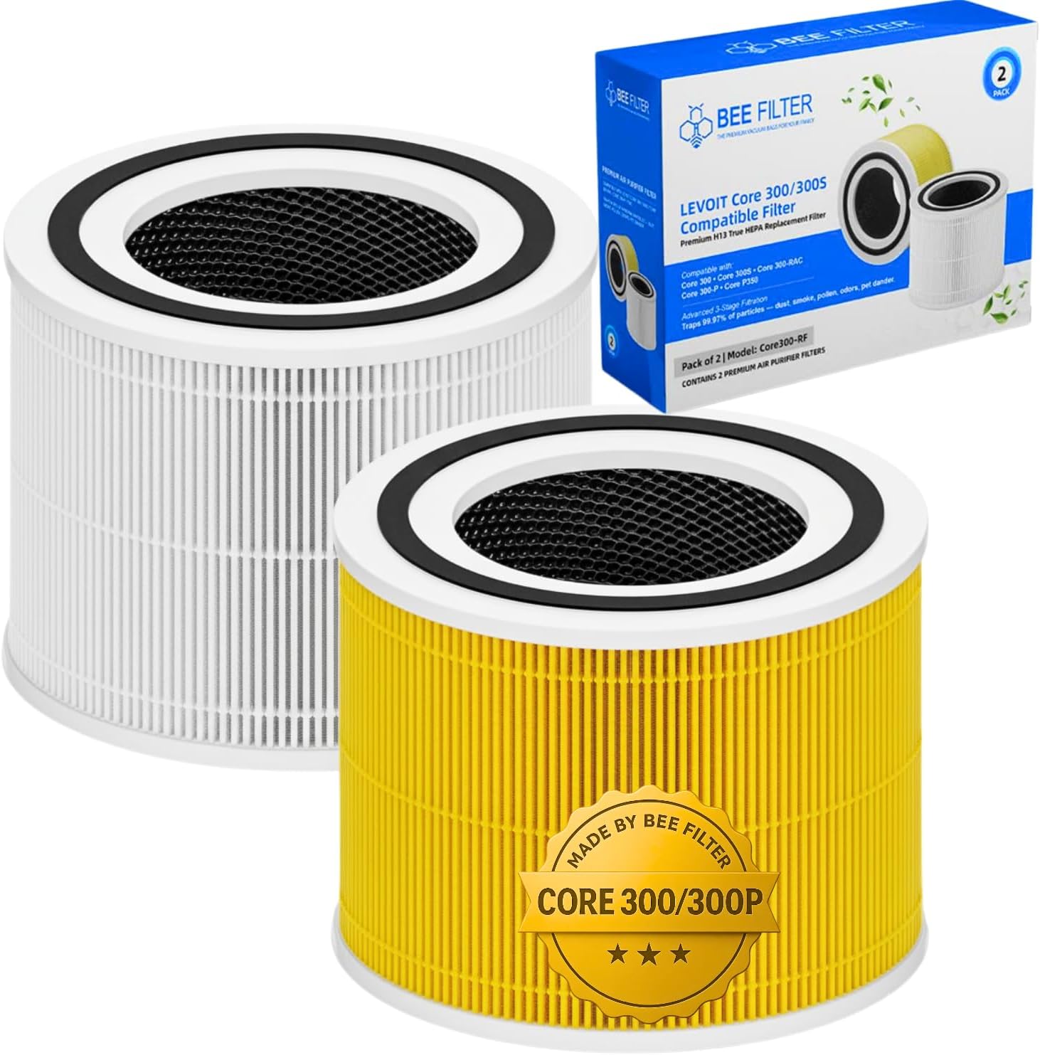 Filtres De Rechange Pour Purificateur Levoit Core 300/300S - Lot De 2 Filtres HEPA H13 Et Charbon Actif, Référence Core 300-RF