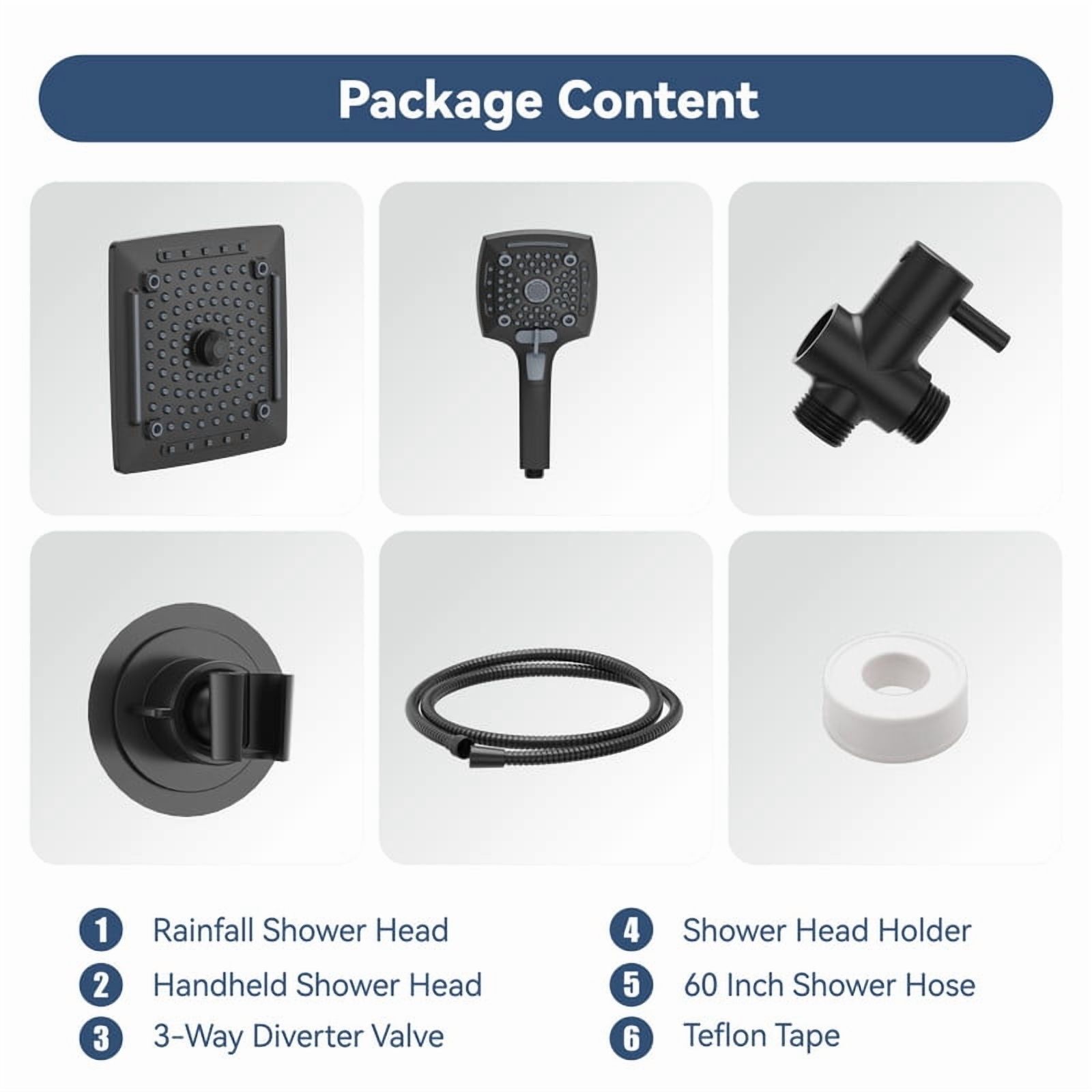 AUKTOPT Rainfall 5-Modes Spary 10 Inch Wall-Mount Showerhead Handheld Shower, Shower Head Combo with 60 Inch Hose, Matte Black
