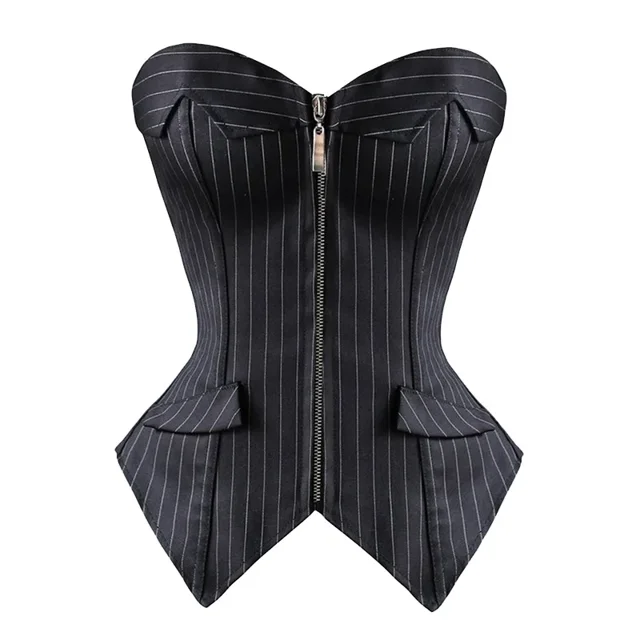 Caudatus-corsés de Overbust para mujer, top de lencería con cremallera, a rayas, color negro, para oficina y fiesta, talla grande