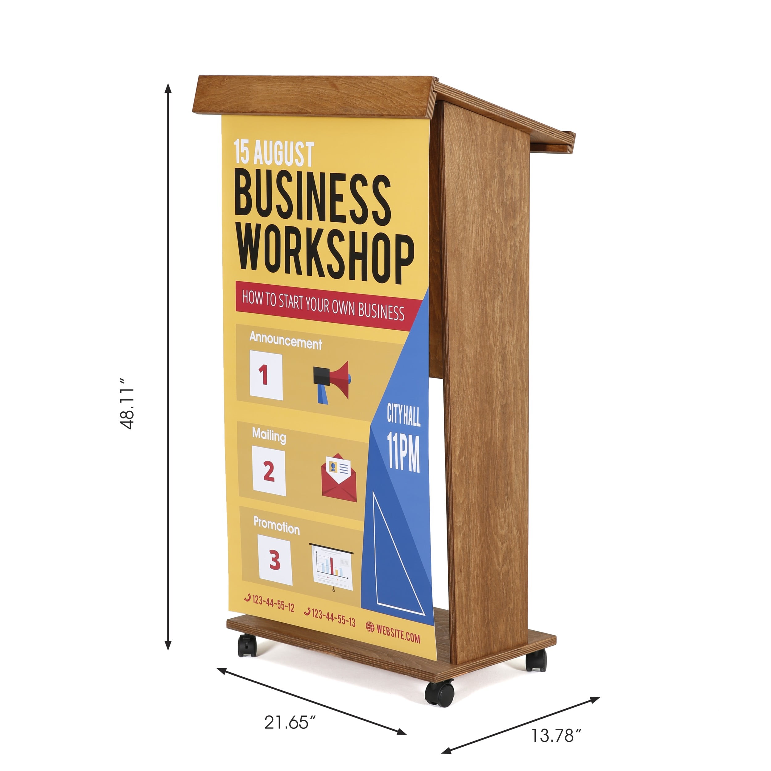 Interion® Stand-Up Podium / Lectern, 23W X 15-3 / 4D X 45-7 / 8H,  Mahogany