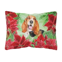 Carolines Treasures CK1352PW1216 Basset Hound Poinsettas Canvas Fabric Decorative Pillow 12H x16W multicolor