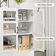 Homfa 5 Shelf Bookcase with Drawers & Doors, 67.5 Tall Bookcases, Wooden Storage Bookshelf for Living Room Home Office, White Finish
