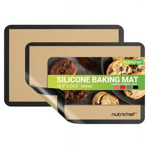Nutrichef Silicone Baking Mats | 2 Non-stick Food-Grade Silicone Mats | Perfect for Full Baking Pans 24.4 x 16.5 IN | Oven-safe Up to 480 Degrees F | Suitable for Ovens, Freezers & Dishwashers -Black