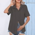 thumbnail image 2 of Stamzod Summer Tops for Women Solid Color Plus Size Tops Dressy Causal Short Sleeve Button Down Shirts for Women Gray-2 XXXL, 2 of 8