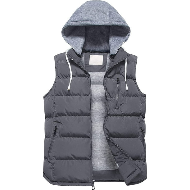 Men's Outdoor Winter Vest Outerwear Removable Hooded Padded Puffer