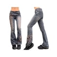 thumbnail image 1 of WIFORNT Spring Autumn Girls Long Jeans, Ladies Leisure Style Geometric Pattern Mid Waist Bell-bottom Trousers Slim Denim Pants, 1 of 10