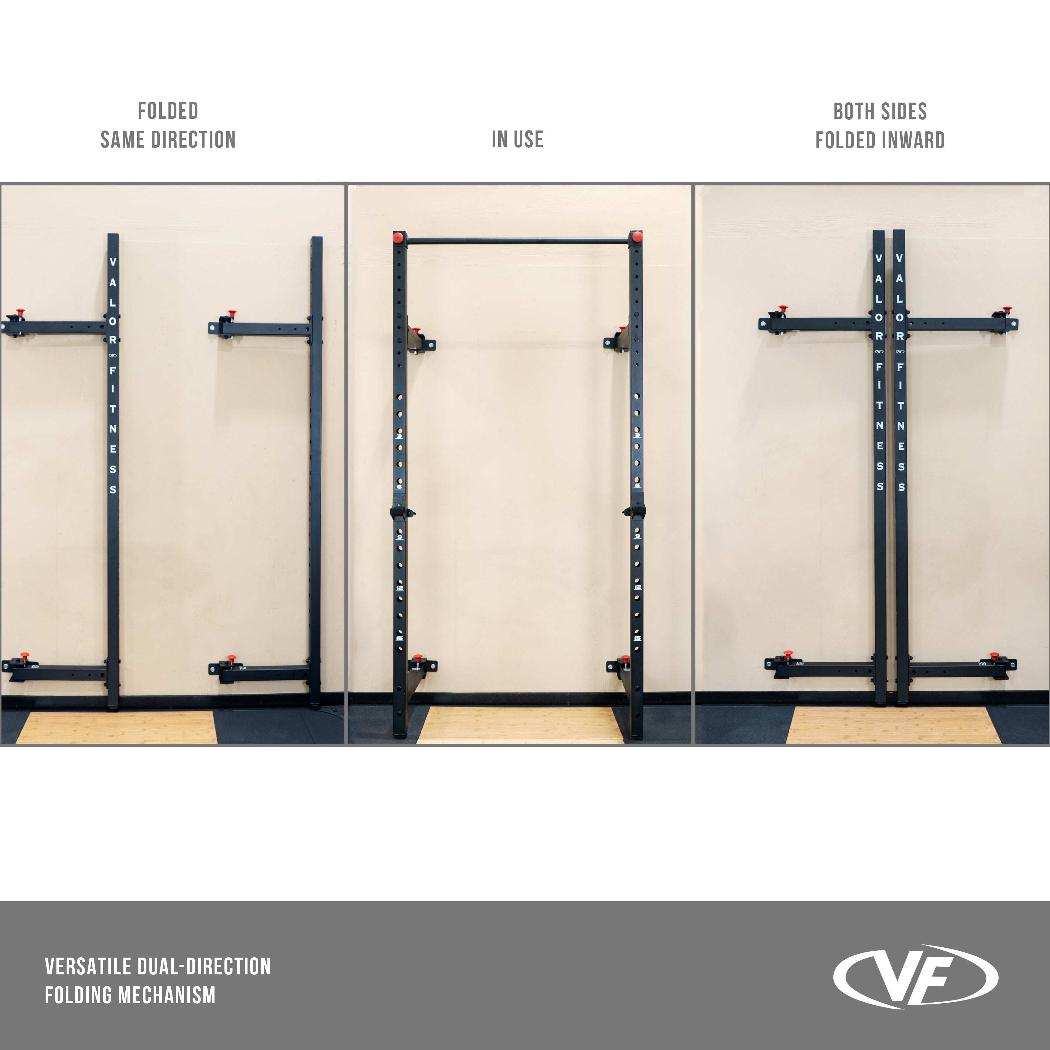 Valor Fitness Folding Squat Rack -Wall Mount Single, Bar, Workout, Pull up