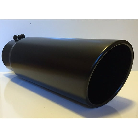 4" Inlet x 5" Outlet x 15" Long Rolled Edge FLAT BLACK Diesel Exhaust Tail Pipe Tip (Bolt On)